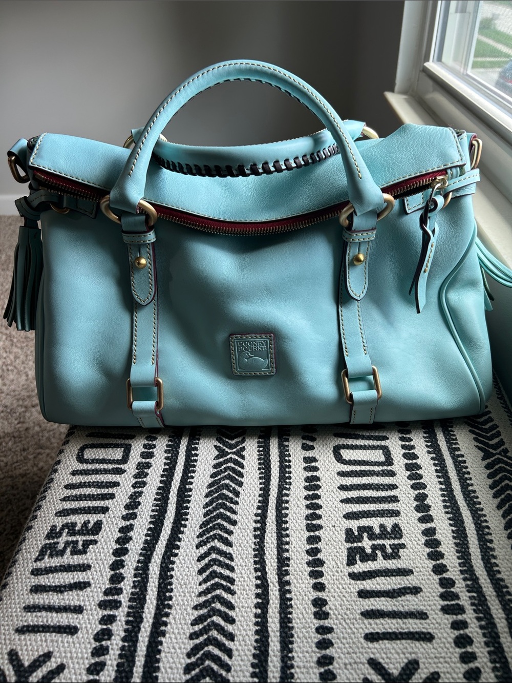 Dooney & Bourke Large Pale Blue/Aqua Florentine Leather Satchel